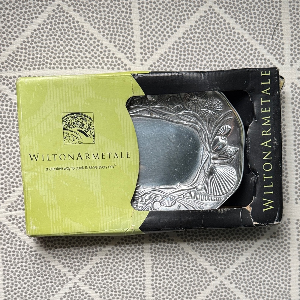 Wilton Armetale Silver Serving Tray with Green Box Accents